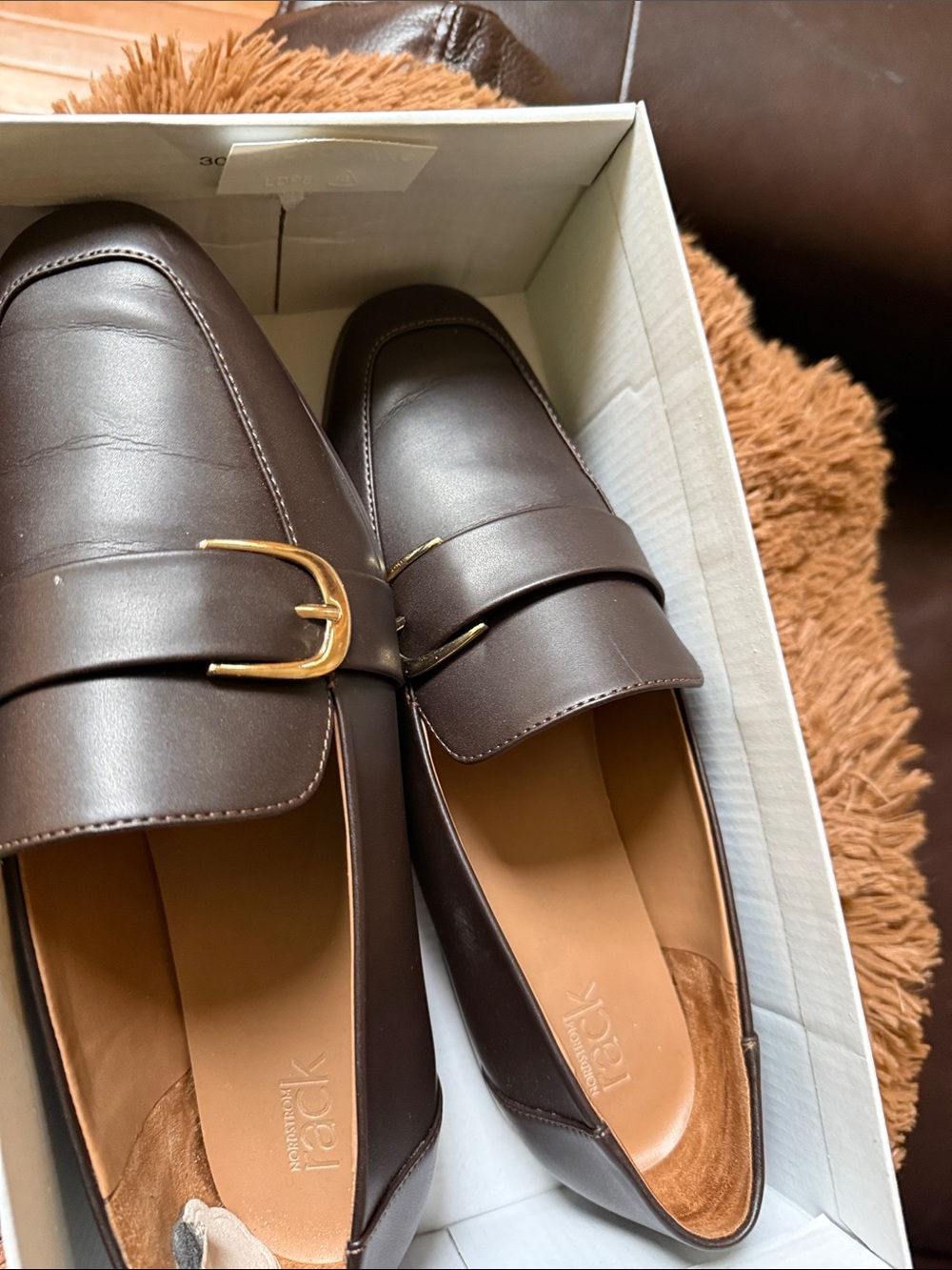 Women's Dark Brown Leather Loafers with Gold Buckle